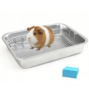 Stainless Steel Guinea Pig Litter Box with Raised Grid,Small Animal Litter Box for Rat,Rhinchilla,Ferret,Toilet Potty Training Pan for Cage (Medium)
