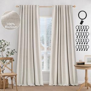 MIULEE 100% Blackout Curtains 108 inches Long, Linen Curtains for Bedroom Living Black Out Window Treatments Thermal Insulated Room Darkening Drapes Back Tab & Rod Pocket, Cream, 2 Panels