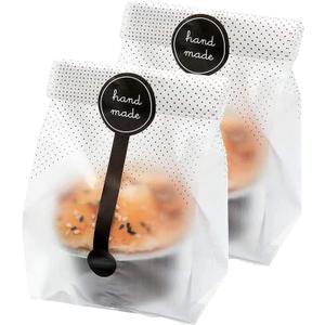 (200Pcs)100pcs Translucent Plastic Bags/Bakery Bags with 100pcs Hand made Stickers for Cookie Cake Chocolate Candy Snack Wrapping Good for Bakery Party Supplies