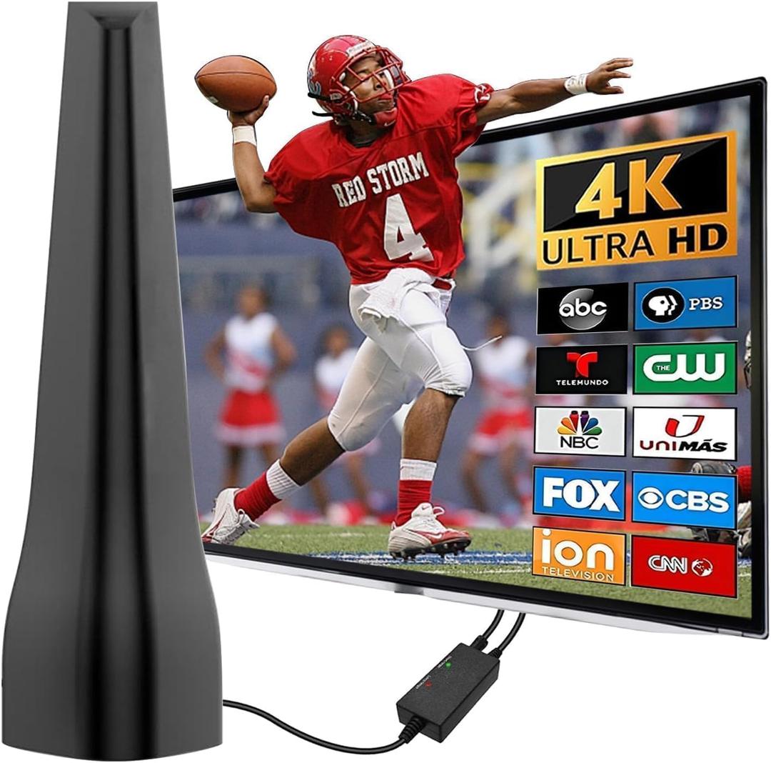 TV Antenna,TV Antenna Indoor,Antenna for Smart TVs Indoor,for Local Channels,Support 4K 1080p,600+ Miles Long Range with Signal Booster Antenna Digital HD & Outdoor-Black