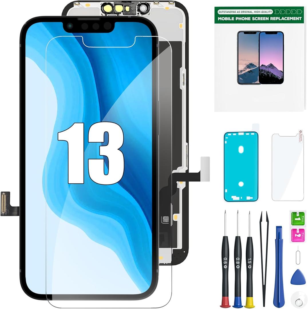 EXW iPhone 13 Screen Replacement 6.1" Full HD LCD Display Digitizer, Quality Touch Screen with Repair Tools, Waterproof Seal & Protector Compatible with A2633 A2482 A2631 A2634 A2635
