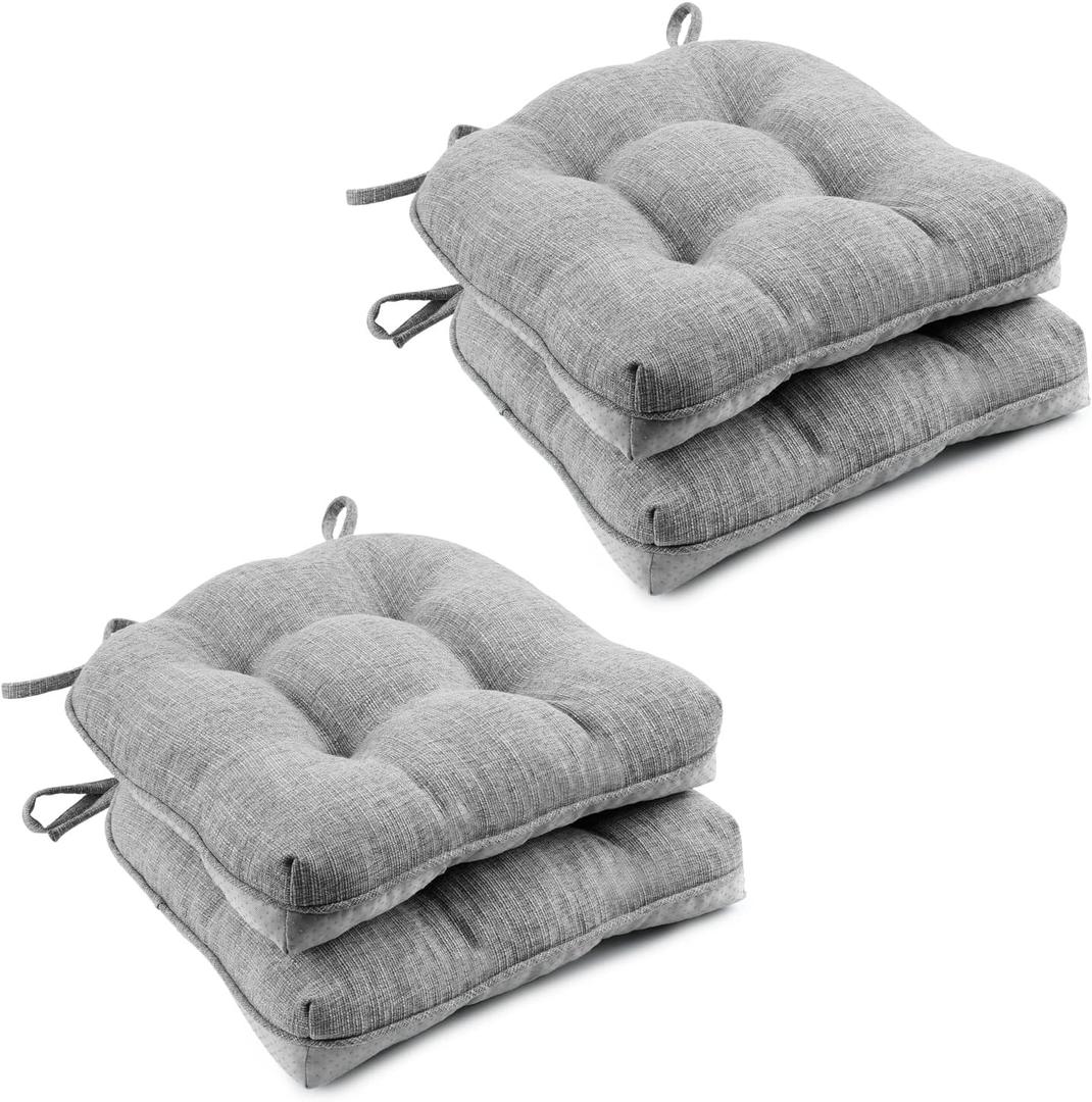 Wellsin Chair Cushions for Dining Chairs, Non-Slip Kitchen Chair Pads with Ties, Tufted Shredded Foam Kitchen Chair Cushions Set of 4, 15.5" X 15.5", Light Gray