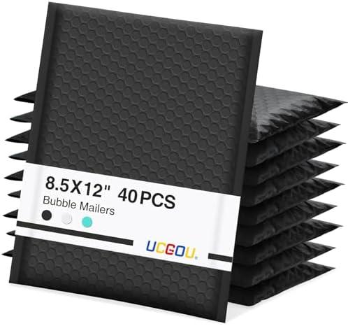 UCGOU Bubble Mailers 8.5x12 Inch 38 Pack Usable Size 8.5x11 Inch Black Padded Envelopes Medium Waterproof Packaging Bags for Shipping Self Seal Strong Adhesive Envelopes for Jewelry Makeup Supplies