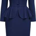 AISIZE Women's Vintage Square Neck Long Sleeve Peplum Cocktail Party Dress, S