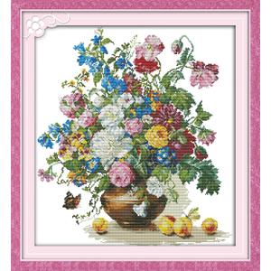ITSTITCH Stamped Cross Stitch for Adults 11CT 25X25 inch DIY Embroidery Starter Kits Easy Patterns Embroidery for Hand Crafts DMC Printed Cross Stitch Kits Supplies Needlework -Flower and Peach