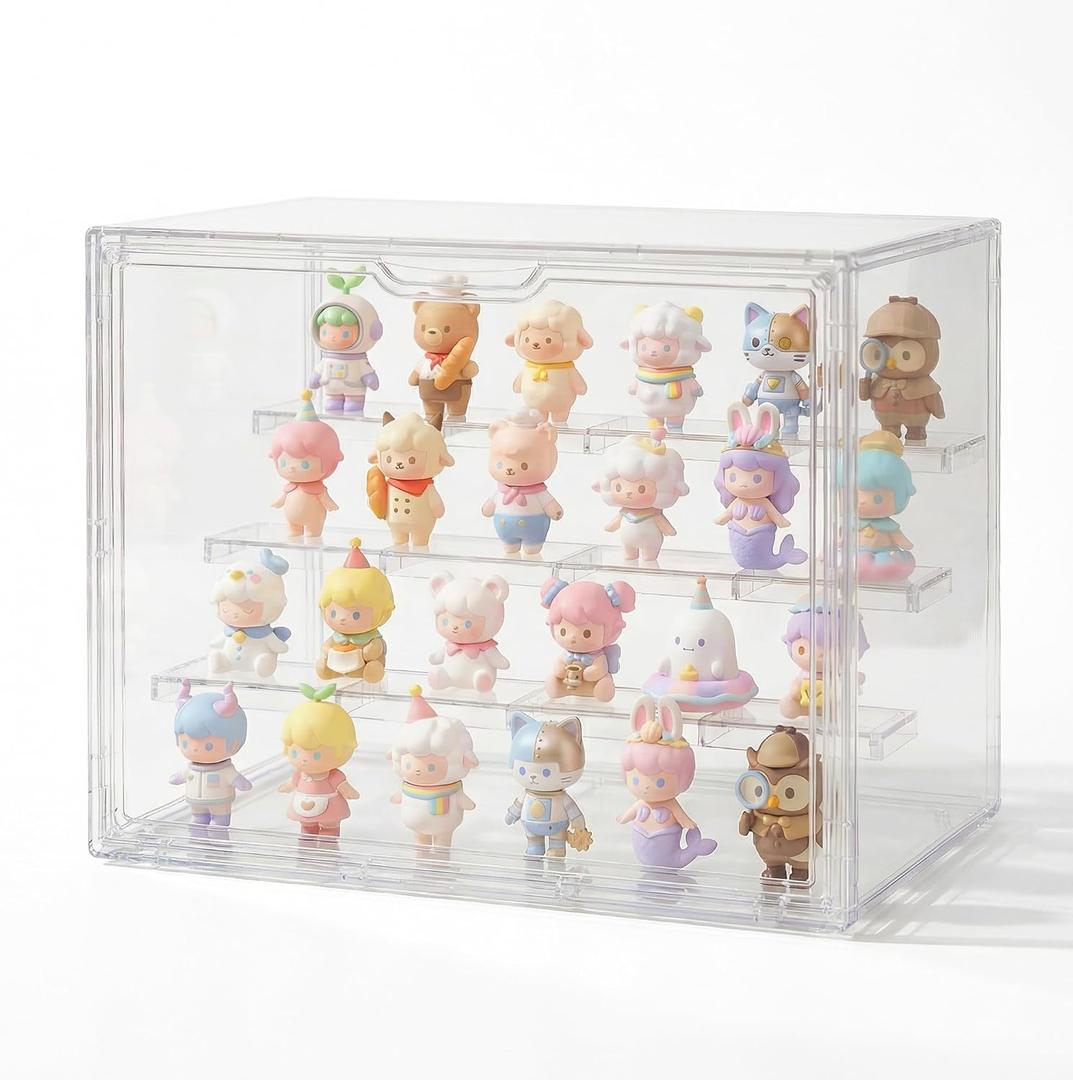 Acrylic Display Case for Collectibles, 4-Tier Large Stackable Clear Display Box with Removable Shelves and Magnetic Door, Dustproof Showcase for Figures, 1 Pack