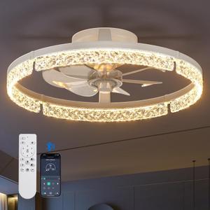 addlon Ceiling Fans with Lights and Remote, 20'' Low Profile Ceiling Fans, 3000-6000K Dimmable Modern Flush Mount LED Fan Light, Fandelier Ceiling Fan for Bedroom, Kitchen, Living Room, White