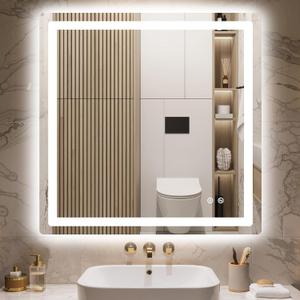 Delma LED Bathroom Mirror with Lights, 30x30 Vanity Mirror for Bathroom Wall, Anti-Fog, Dimmable, Front Lit & Backlit, Memory Function, Shatterproof Tempered Glass, 3 Color Modes(Horizontal/Vertical)