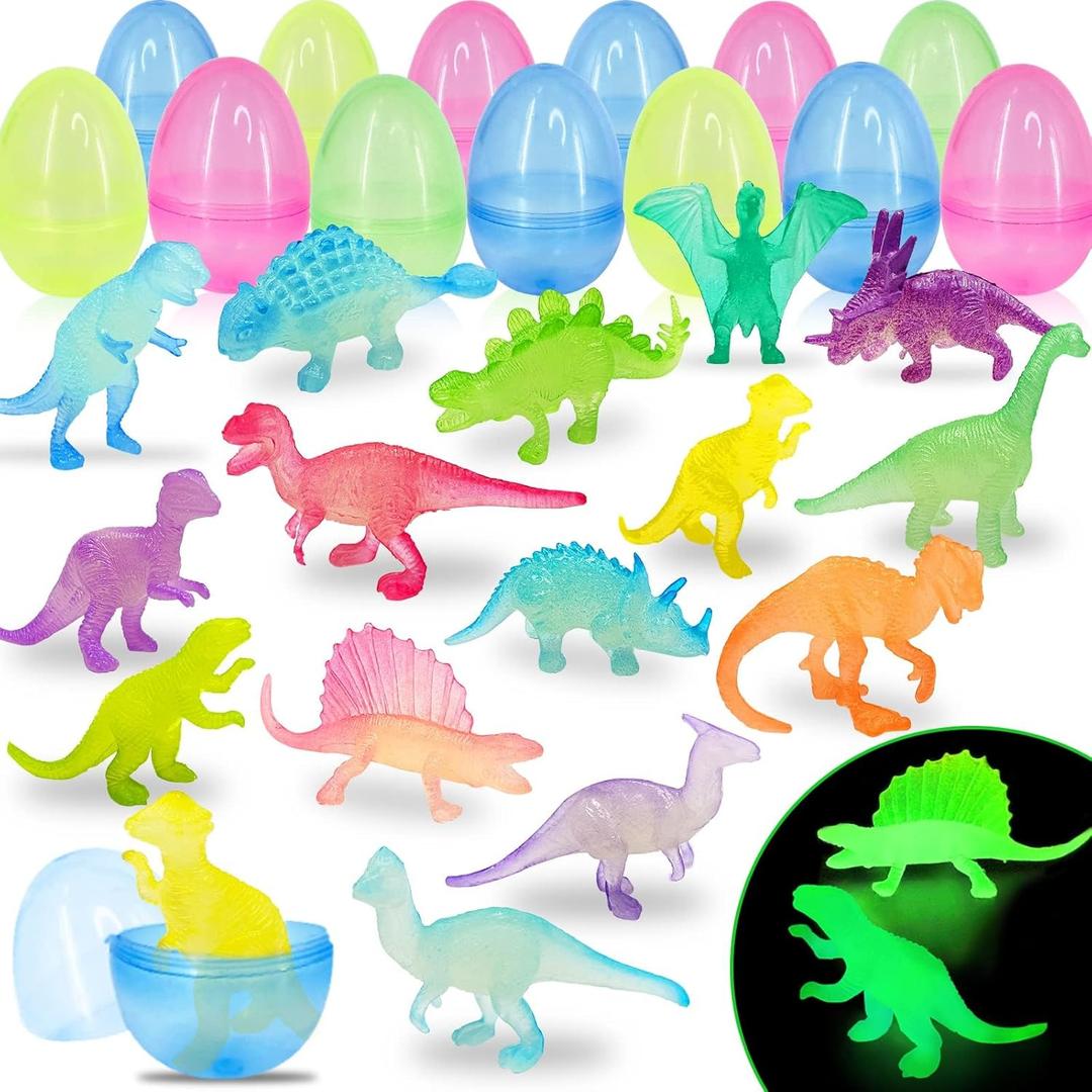36 Pack Easter Eggs Filled with Glow in The Dark Dinosaur Toys, Easter Basket Stuffers for Toddlers Kids Boys Girls Glow Colorful Easter Eggs Dinosaur Easter Egg Fillers Hunt Gifts Party Favors Prize