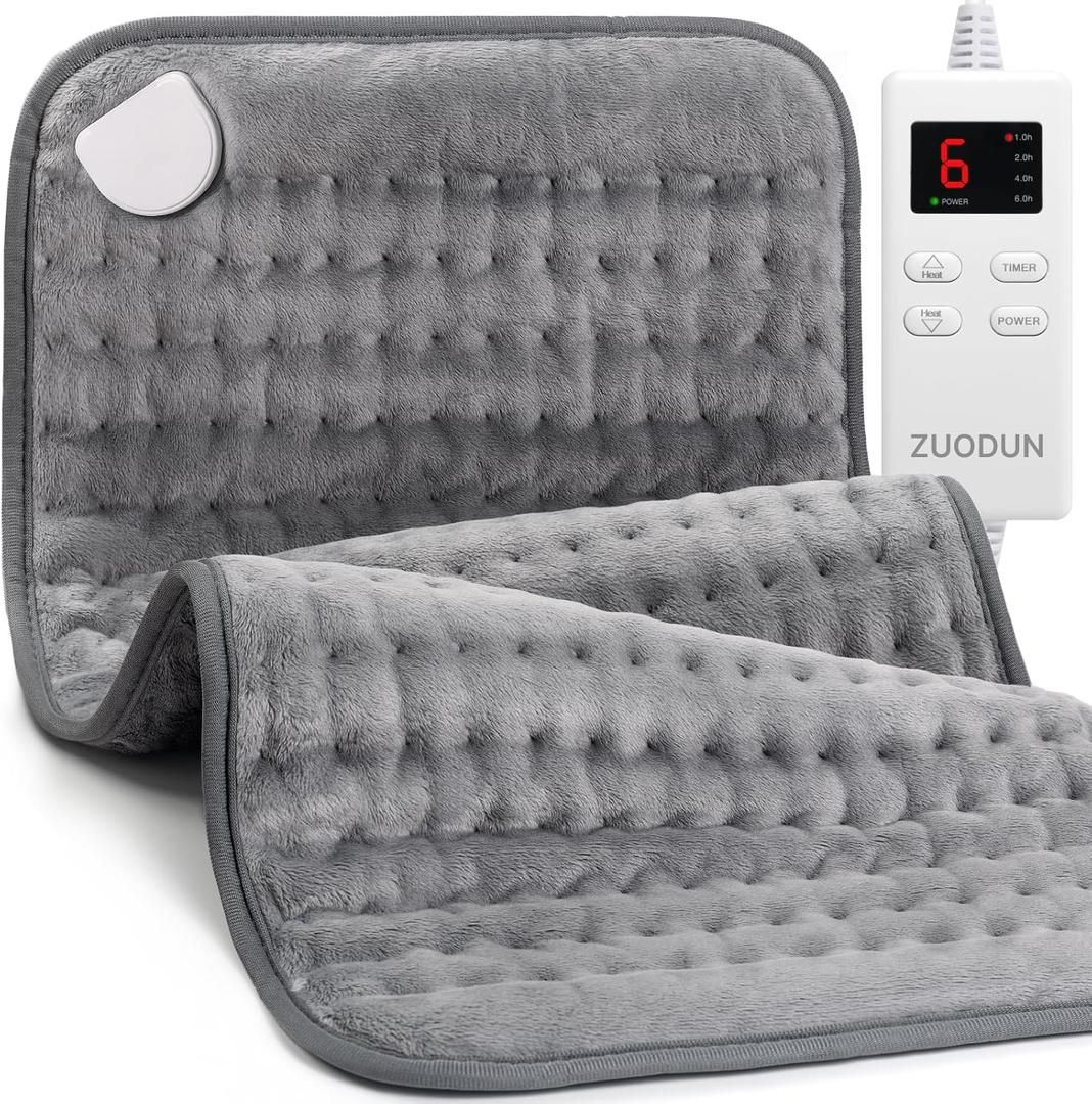 Heating Pad for Back, Neck, and Shoulder Pain Relief, Electric Heat Pad with 6 Heat Levels, Moist Heat Option, Auto Shut-Off, Birthday Christmas Gifts for Women Men Mom Dad Grandma, Gifts for her (12.1 x 24.1 Inch, Gray)