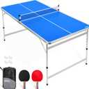 GoSports 6 x 3 ft Mid-Size Table Tennis Table Set with Adjustable Height - Blue