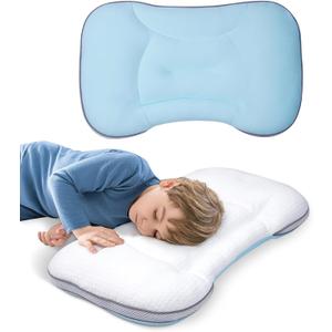 Neck Support Toddler Pillow 12x20 Inch, Dual-Sided Cooling & Soft Pillow, Breathable Ice Silk and Cotton Blend, 2 Height Ergonomic Design, Machine Washable (Blue)