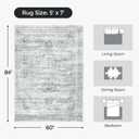 5x7 Washable Area Rugs for Living Room, Soft Faux Wool Carpets for Bedroom Dining Room, Neutral Vintage Distressed Non Slip Stain Resistant Grey White Rug for Home Office Decor