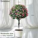 2-Pack Artificial Boxwood Topiary Ball Plant with Pink Flowers, Ground Stake, UV-Resistant Outdoor & Indoor Decorative Flowers