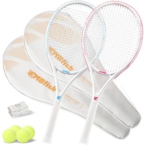 Tennis Rackets - Super Value Set with Pre-Strung, Comfortable Handle, 27'' Tennis Racquet for Beginner, Includes 4 Tennis Balls, 2 Overgrips and 2 Tennis Bag