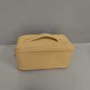 EACHY Travel Makeup Bag, Large Capacity Cosmetic Bag for Women, Waterproof PU Leather, Flat Open Portable Toiletry Bag for Skincare, Brushes & Travel Essentials (Medium, AM-Yellow)