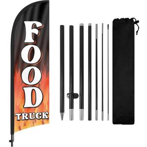 Food Truck Advertising Swooper Flag Banner, Feather Flag With Pole and Ground Stake, 8Ft Advertising Banner Sign for Business