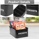 BSTKEY Seasoning Packet Organizer, Food Storage Organizer with Divided 4 Compartments, Metal Storage Caddy for Kitchen Pantry Cabinet, Kitchen Organization Bin for Snacks Spice Packets, Black