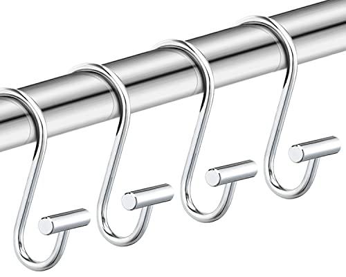 Silver Shower Curtain Hooks,Rust Proof Shower Curtain Rings for Bathroom,Chrome T-Bar Metal Decorative Shower Curtain Hooks Hangers for Shower Curtain Rod,Set of 12