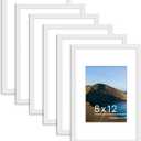 PEALSN 8x12 Picture Frame Set of 6, Display Pictures 6 x 8 with Mat or 8 x 12 without Mat for Wall Mounting or Table Top Display, Photo Frames Collage for Wall Decor, White