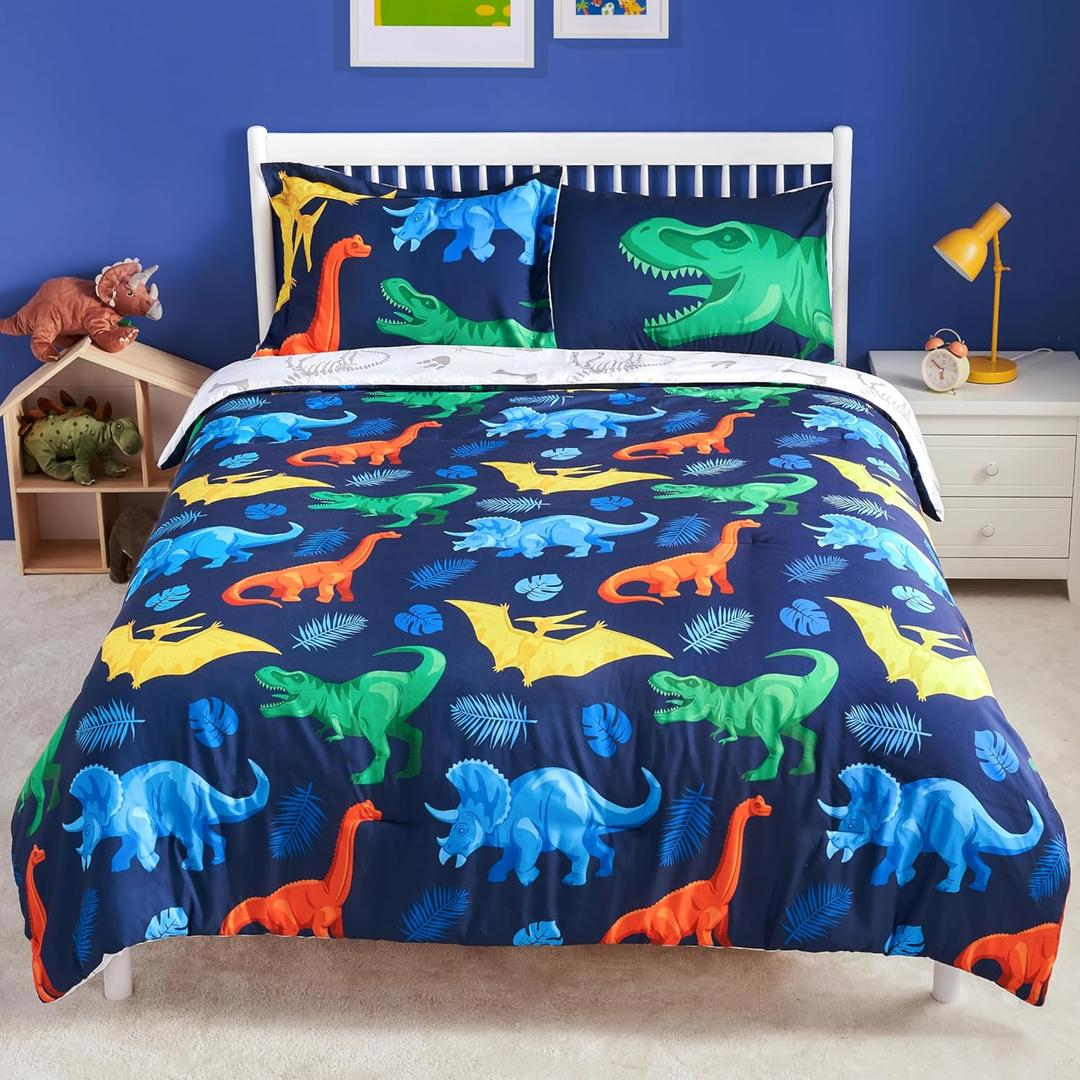 Joiedomi Kid Twin Comforter Set 5 Piece Dinosaur Bedding Set for Boys Girls Super Soft Microfiber Bed in a Bag with Comforter Sheets Pillowcase Sham