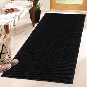 Front Door Mat Indoor Outdoor Entrance 72"x36", Heavy Duty Ribbed Non Slip Mat, Absorbent Dirt Moisture Trapper Waterproof Rubber Backing Doormats, Low Profile Washable Front Doormat, Black