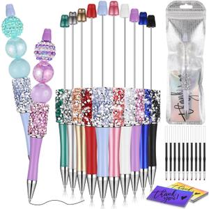 40 Pcs DIY Beaded Pens Kit, 10 Rhinestone Glitter Beadable Pens with Refills & Bags & Card (Beads Not Included) for Cute Craft Gifts Making School Supplies Office Accessories(Mini Beads)
