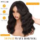 FAVE 14 Inches Brown Wavy Bob Wig Synthetic Curtain Bangs Wig for Women Heat-Resistant Bob Wig for Daily UseDark Brown,190g