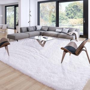 Merelax Soft Modern Indoor Large Shaggy Rug for Livingroom Bedroom Dorm Kids Room Home Decor, Non-Slip Plush Fluffy Furry Fur Area Rugs Comfy Nursery Accent Floor Carpet 9x12 Feet, White
