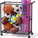 Ball Storage Bin Rolling Sports Ball Cart, Metal Garage Organizer Sport Rack, Ball Basket Storage, Ball Cage for Garage or Gym, Indoor & Outdoor Sports Equipment Organizer Black