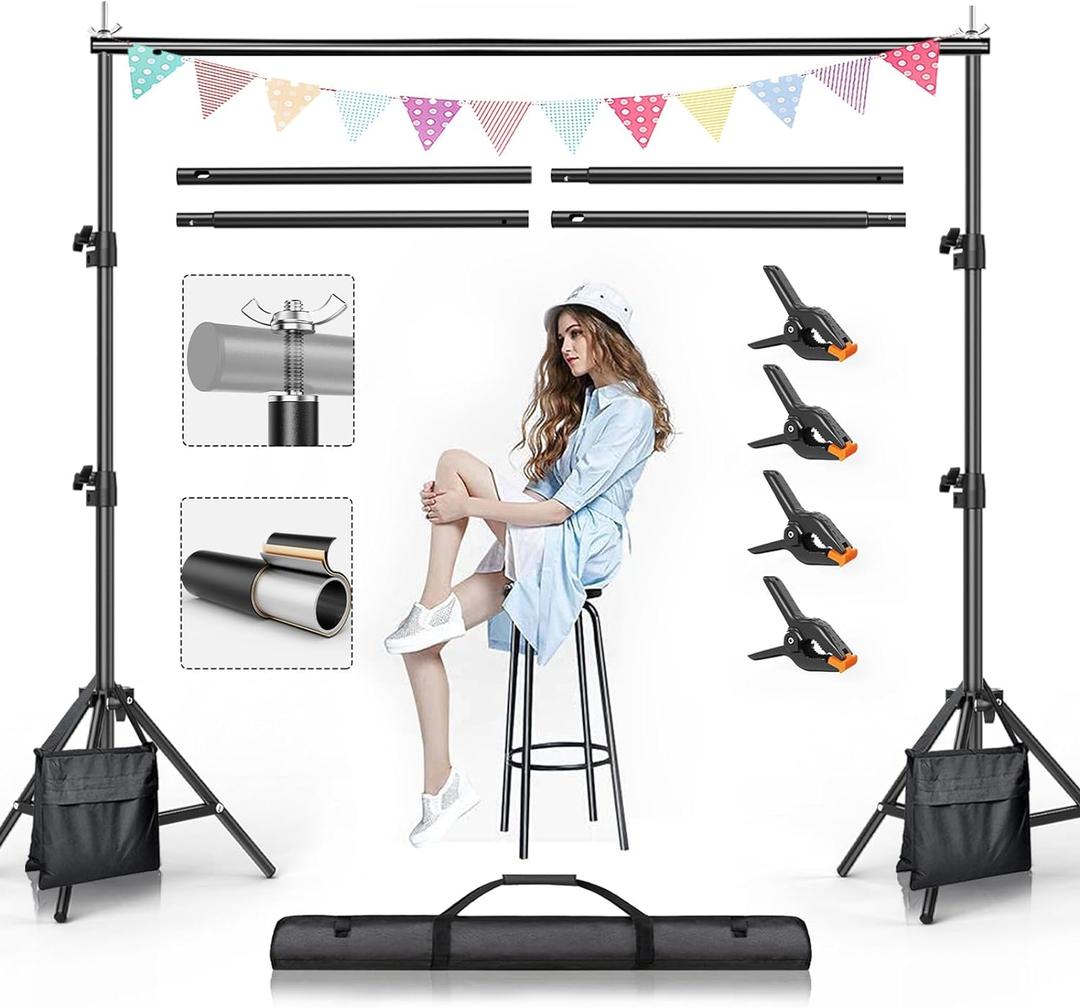 BEIYANG Backdrop Stand, 7.5 FT x 10 FT Adjustable Photography Background Support System Kit with Carrying Bag for Photo Video Studio (7.5*10FT)