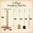 Didaey 5-Piece Fireplace Tools Set with Stand, Brushed Gold Finish