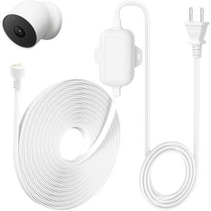 30ft/9m Power Adapter Compatible with Google Nest Cam Outdoor or Indoor, Battery(2nd Gen), Weatherproof Power Cable for Nest Cam Continuously with One-Piece Molding Adapter
