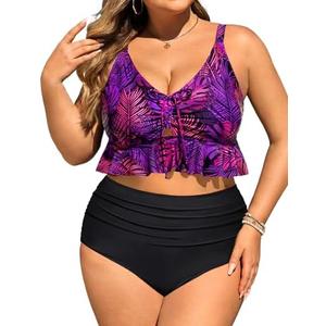 Daci Women Plus Size Two Piece Swimsuits - High Waisted Bikini Set Ruffle Tummy Control Bathing Suits with Bottom.16