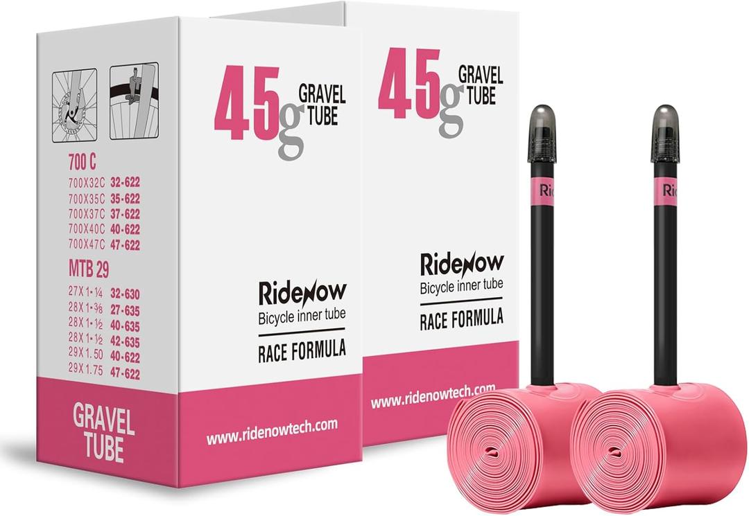 2 Pack Ridenow TPU Inner Tube 700 x 18-32c/32-47c Super Light for Road Bike Gravel Tubes with 45mm/65mm/85mm Presta Valves (Include Repair Patch Kit)