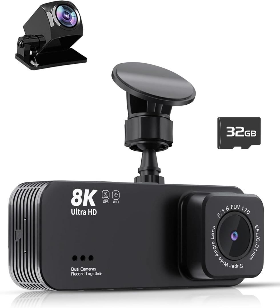 Dash Cam,Gazsocy 8K HD Camera for Car with Front and Rear Recording, Built-in Wi-Fi & GPS, Night Vision