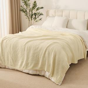 100% Cotton Muslin Blanket Queen Size 90" x 90" for Bed Couch Summer Gauze Blanket for Adults Lightweight and Breathable Apricot