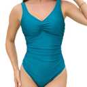 VECENEY Women V Neck Side Cutouts Tummy Control One Piece Swimsuit Green M (Green, M)