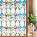 Countewol Frosted Privacy Window Film Stained Glass Style Adhesive-Free Residue-Free Reusable Easy to Install with Tools (Frosted StainFlair, 35.4 x 78.7 in)