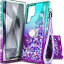 NGB Designed for Samsung Galaxy S22 Ultra Case, Aqua/Purple | Glitter Liquid Sparkle Cute Cover for Women Girls Kids | with Screen Protector & Ring Holder & Wrist Strap Lanyard