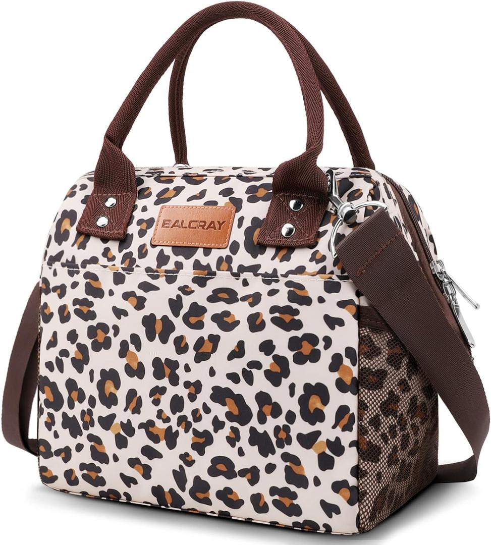 BALORAY Lunch Bag for Women Men, Large Adult Insulated Lunch Box for Office Work School Picnic Beach, Leakproof Lunch Cooler Tote Bag with Adjustable Shoulder Strap (Leopard)