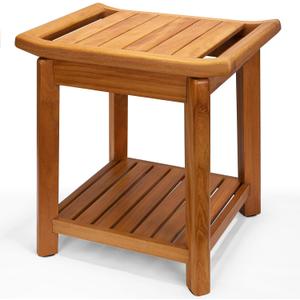Teak Shower Stool 17" for Inside Shower, HeavyDuty Shower Bench Seat | Non-Slip Shower Stool with Storage Shelf, Waterproof Shower Chair for Seniors & Post Surgery, Safe Bathing & Everyday Comfort
