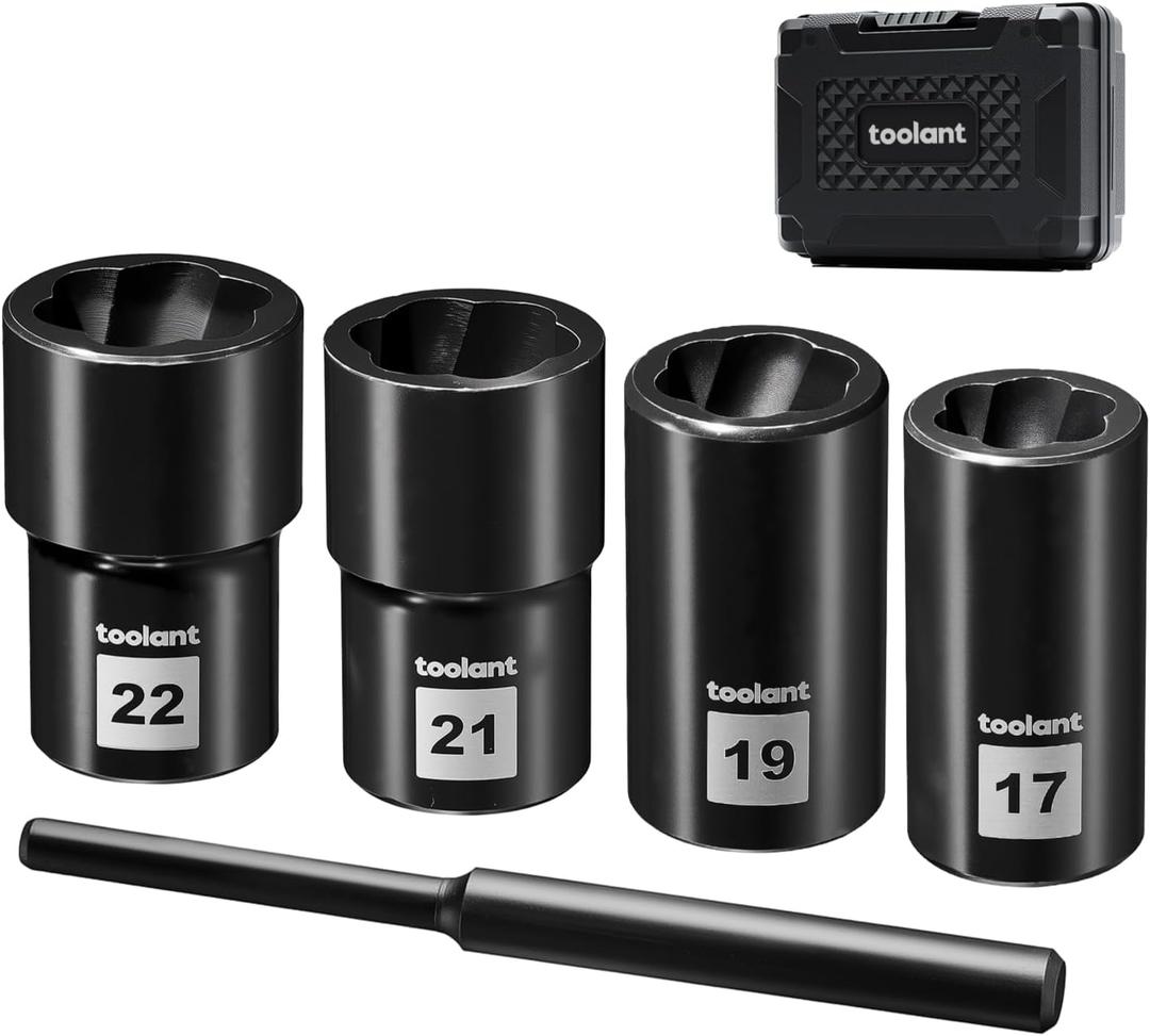 Toolant 5pcs Lug Nut Remover, Bolt & Nut Remover Socket Tool Kit, Stripped Bolt Extractor for Damaged Screws and Bolts