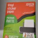 JOYEZA Premium Printable Vinyl Sticker Paper for Inkjet Printer - 25 Sheets Matte White Waterproof, Dries Quickly Vivid Colors, Holds Ink well- Tear Resistant - Inkjet & Laser Printer