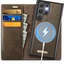 Wallet Case for Samsung Galaxy S24 Ultra Compatible with Magsafe, 2-in-1 PU Leather Flip RFID Blocking Card Holder Stand Shockproof Magnetic Detachable Cover for Galaxy S24 Ultra, Brown