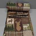 Oliven Reversible Lodge Plaid Bedding Moose Bear Quilt Full/Queen Size Rustic Bedspread Cabin Coverlet Wildlife Forest Daybed Cover Summer Lightweight Bed Cover Pillow Shams