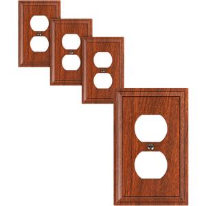 4-Pack Duplex Outlet Cover, Natural Bamboo Fiber Switch Plates and Outlet Covers, Wood Grain Decorative Wall Plates for Electrical Outlets, 1 Gang Receptacle Cover, Corrosion Resistant