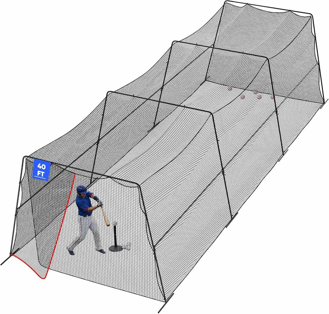 RIIFRILY Baseball Batting Cages for Backyard with Net and Frame, 40FT Batting Cage for Baseball and Softball, Integrated Gate Net Design