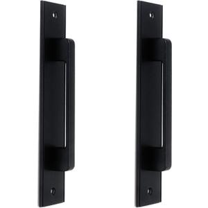 2PCS Sliding Door Pull Handle Closet Door Handles with Plate Barn Door Handle Round, Punch-free Drawer Pulls with Screws, (7" Hole Center, Black) (Polished Black2)