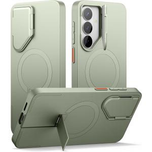SURITCH for Samsung Galaxy S26 Phone Case, Magnetic Protective Cover with Camera Cover & Adjustable Metal Kickstand for Galaxy S26 -Sage Green